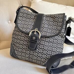 Y2K VTG Coach Black Signature Soho Jacquard Flap Purse Shoulder Bag F3K-6376